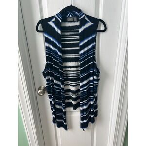 Chico's Travelers Womens Cardigan Blue White Water Stripes Open‎ Front Size 3 XL